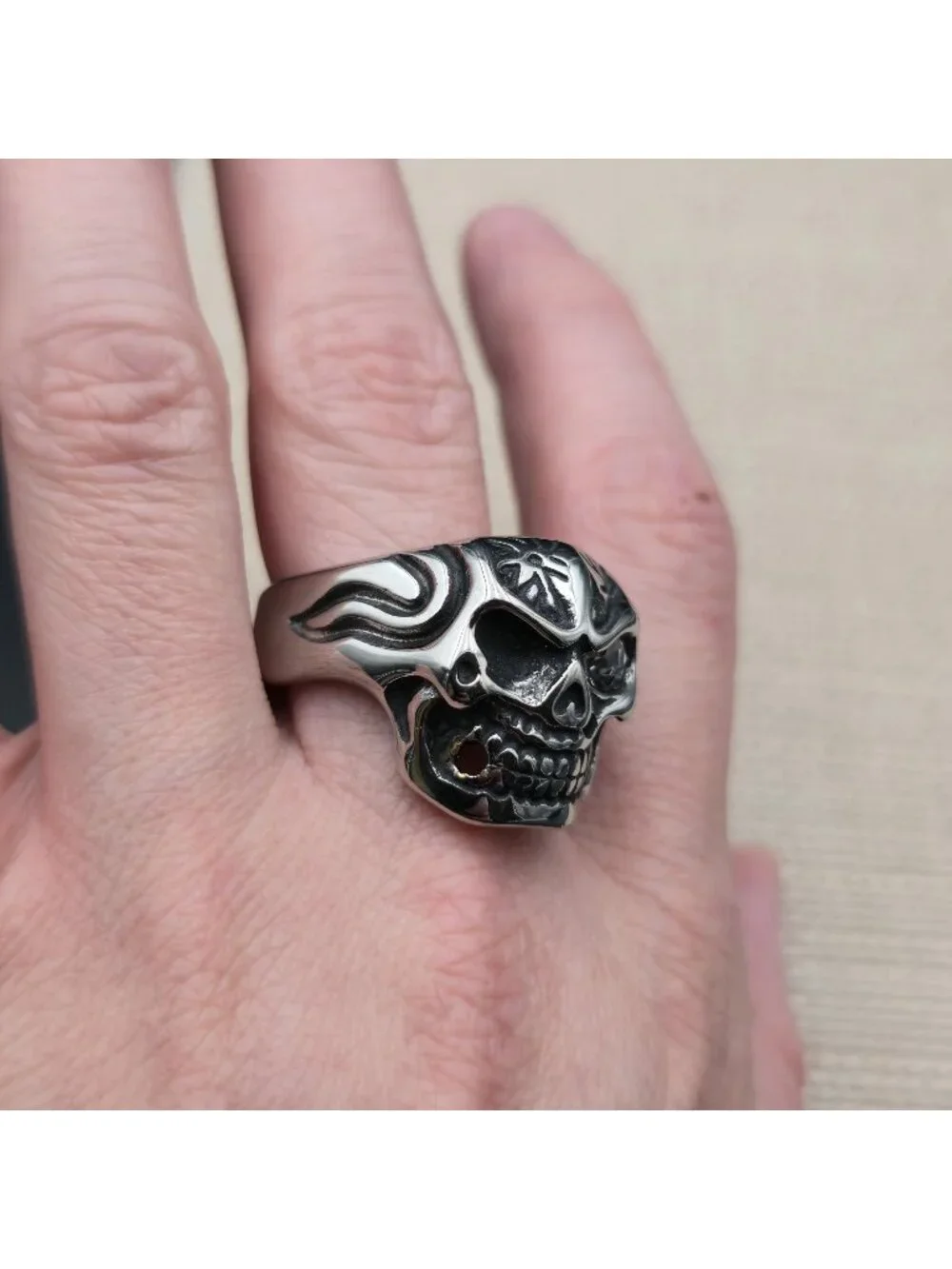 Size 16 Skull with Rhinestone Eye - Gothic Punk Biker Jewelry Band Ring A8103